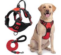 Harnais Tactique Robuste for Grands Chiens, Anti-Traction Réglable, Laisse Incluse(Red,S)