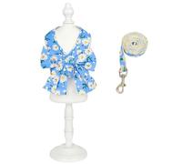 Harnais Veste Harnais Et Laisse for Chien avec Nœud Papillon Confortable pour Chiots Et Chats(Blue,38-40cm)