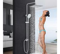 Harnart Colonne de douche à effet pluie, en acier inoxydable, avec pommeau de douche, pommeau de douche avec tuyau et support, 3 types de jet, pommeau de douche carré 30 x 30 cm, chromé