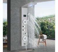 Harnart Colonne de Douche Hydromassante pour baignoire 6 en 1 avec LED Brossée Colonne Douche Hydromassage Acier Inoxydable Système de Panneau de Douche mural