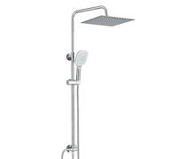 HARNART Colonne de Douche Sans Mitigeur,Colonne de Douche Chromé avec Tête de Douche Carré 30x30 CM Pour Baignoire Hauteur Réglable avec Pommeau de Douche en ABS