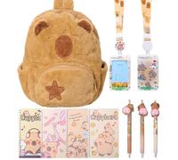 HarnyLoom Capybara Cartable Fille Primaire, Sac à Dos en Peluche Kawaii Fournitures Scolaires avec Cahier Stylos Porte-Cartes Cadeaux pour Enfants