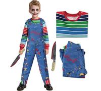 HarnyLoom Chucky Costume Enfant Adulte Déguisement Chucky Garcons Hommes Tueuse Effrayant Horreur Movies Outfit Haut Salopettes Halloween Carnival Cosplay (Enfants, 140 (7-9 ans))
