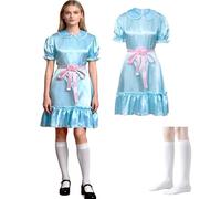 HarnyLoom Déguisement Shining Femme Costume Jumelles Sœurs Adulte Effrayant Horreur Robe Bleue avec Chaussettes Halloween Cosplay (XL)
