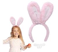HarnyLoom Oreilles de Lapin pour Enfants Adultes, Serre-Tête Pâques Oreille Lapin Peluche Bandeau Filles Animal Dents de Lapin Accessoires Cosplay Déguisement Lapin Chasses Aux œufs Costume (Rose)