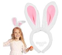 HarnyLoom Oreilles de Lapin pour Enfants Adultes, Serre-Tête Pâques Oreille Lapin Peluche Bandeau Filles Animal Dents de Lapin Accessoires Cosplay Déguisement Lapin Chasses Aux œufs Costume (Blanc)