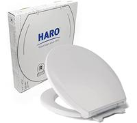 HARO | Siège de toilette rond | Robuste jusqu'à 250 kg | Siège à fermeture lente | Libération rapide et facile à nettoyer, charnière à fixation rapide, pare-chocs antidérapants, blanc | Avancé (PP) |