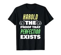Harold, la Preuve Que la Perfection Existe, nom Amusant d'Harold T-Shirt Graphique avec Valeur, Homme, Noir, XL