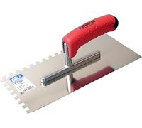 HAROMAC Truelle de lissage fabriquée en Allemagne, 8 x 8 mm, dentelée, en acier inoxydable, poignée souple à 2 composants, qualité professionnelle, lisse, pelle, disque de lissage