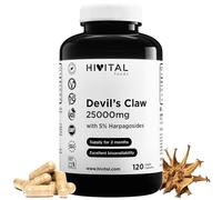 Harpagophytum 25000 mg. 120 gélules vegan pour 2 mois de traitement. Avec 5% d'Harpagosides. Griffe du Diable à base d'Extrait d'Harpagophytum Procumbens. Fabriqué en Europe par HIVITAL