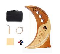 harpe, Harpe lyre, 19 cordes en métal, corps acajou, instrument à avec clé d'accordage et housse de transport noire