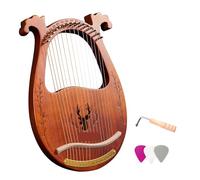 Harpe lyre en bois Boîte de résonance en bois Lyre harpe C à 16 cordes, Instrument avec clé réglage, 3 pièces, accessoires autocollants for débutants(Coffee)