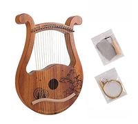 harpe lyre, Harpe lyre 19 cordes en acajou, motif gravé classique avec levier d'accordage, housse de transport et rechange