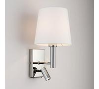 HARPER LIVING 1xE27/ES haut en bas Applique murale avec ajustable LED Liseuse, 1 USB port et 2 sur/de commutateurs, finition chrome poli, abat-jour en tissu blanc, (Cylindre ombre)