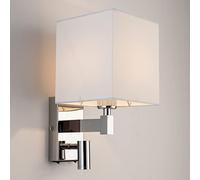 HARPER LIVING 1xE27/ES haut en bas Applique murale avec ajustable LED Liseuse, 1 USB port et 2 sur/de commutateurs, finition chrome poli, abat-jour en tissu blanc, (Ombre carrée)
