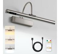 HARPER LIVING Applique murale rechargeable en nickel satiné, à piles, avec commande tactile et télécommande, intensité variable, 3 températures de couleur, magnétique et sans fil pour galerie