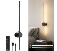 HARPER LIVING Applique murale rechargeable USB noire, lampe sur batterie 4000 mAh avec télécommande et commande tactile, LED dimmable rotative à 360°, applique murale sans fil de 80 cm pour