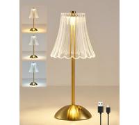 HARPER LIVING Lampe de table LED rechargeable, à piles, 3 couleurs et intensité variable, lampe de chevet et de lecture, finition or poli, lampes tactiles sans fil pour chambre à coucher, salon, bar