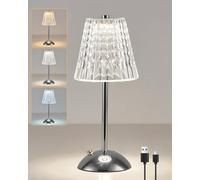 HARPER LIVING Lampe de table LED rechargeable à piles, 3 couleurs et intensité variable, lampe de chevet avec finition chrome poli, lampes tactiles sans fil pour chambre à coucher, salon, salle à