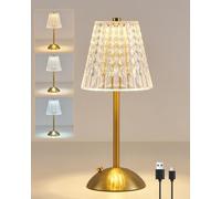HARPER LIVING Lampe de table LED rechargeable à piles, intensité variable et 3 couleurs, finition or poli, lampes tactiles sans fil pour chambre à coucher, salon, bar, restaurant