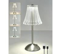 HARPER LIVING Lampe de table rechargeable en nickel satiné, lampe de bureau LED à piles, 3 couleurs et intensité réglable, lampe de lecture sans fil avec commande tactile pour chambre, salon