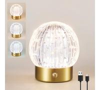 HARPER LIVING Lampe de table rechargeable, petite lampe de bureau sans fil, 3 couleurs et lampes tactiles LED à intensité variable, lampe de table à piles USB pour chevet, salon, chambre d'enfant