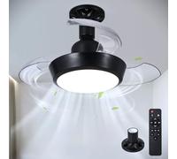 HARPER LIVING - Petit ventilateur de plafond avec éclairage et télécommande, lampe-ventilateur à culot E27 avec 3 pales rétractables, ampoule LED pour ventilateur de plafond 30 W / 1400 lm (3CCT) Noir