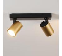 HARPER LIVING Spots de plafond à double orientation, éclairage sur rail GU10, finition noire et dorée, lampe de plafond moderne rotative à 350° pour cuisine, chambre, salon, couloir (25 cm)