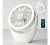 HARPER LIVING Ventilateur de bureau rechargeable, ventilateur de table portable USB avec lumière LED, ventilateur de bureau à 3 vitesses et gradateur sans palier, inclinaison réglable à 120°, petit