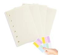 Harphia Recharge pour agenda A7, 4 pièces par lot, papier uni, avec étiquettes autocollantes, recharges pour mini classeur, 6 trous/100 g/m² d'épaisseur