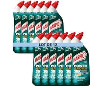 Harpic - Lot de 12 Gels WC Power Aroma - Nettoyant WC antibactérien brise marine & fleur blanche - 750 ml