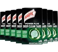 Harpic Power Plus Lot de 8 tablettes de nettoyage en profondeur, pin de montagne, 6 tablettes, nettoyage en profondeur sans frottement, élimine 100 % calcaire, nettoyant pour toilettes