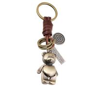 HARPIMER Porte-clés en cuir avec inscription « Good Luck » en alliage 3D - Motif ours mignon - Accessoires de clés pour homme et femme, marron, Medium