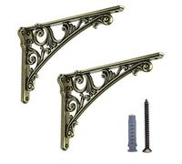 HARPOON Lot de 2 supports d'étagère de 20,32 cm robustes - Support mural baroque décoratif pour cuisine et étagères - Laiton antique