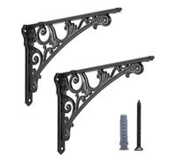 HARPOON Lot de 2 supports muraux pour étagère de 25,4 cm, support mural robuste, style baroque, pour cuisine, étagère décorative, noir