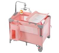 HARPPA Jeu portable 5 en 1 pour bébé, sac portable pour voyage, couffin de chevet avec matelas, berceau roulant pour nourrisson, pack n play avec table à langer, lit de bébé, berceau (rose)