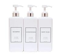 HARRA Home Lot de 3 flacons à Pompe Modernes dorés Rechargeables de 765,4 g pour shampooing et après-shampoing - Bouteilles vides en Plastique avec Pompe pour Lotion de Salle de Bain et Gel Douche