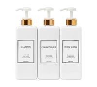 HARRA HOME Lot de 3 flacons à Pompe Modernes dorés Rechargeables de 765,4 g pour shampooing et après-shampoing - Bouteilles vides en Plastique avec Pompe pour Salle de Bain, Lotion corporelle, huiles