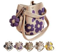 Harresa Handmade Crochet Flower Tote, 2026 New Knit Floral Purse Bag, Boho Woven Beach Handbag, Crossbody Shoulder Summer Travel Purse (B)