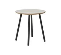 HARRIA - Table basse Ø40cm Plateau Aspect Travertin Pieds Métal Noir - Altobuy Beige G