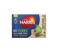 Harris 40 Cubes Allume Feu 100% Végétal Longue Durée, Sans Odeur - Allumage Rapide et Efficace - 40 Cubes à Base de Bois Compressé et Cire Végétale