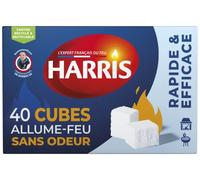 Harris 40 Cubes Allume-Feu Sans Odeur Longue Durée - 40 Cubes Blancs Efficace, Rapide et Puissant - Feu de Cheminée, Feu de Bois, Poêle, Barbecue et Grill - Compact, Léger, Pratique