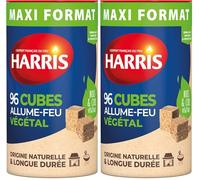 Harris - 96 Cubes Allume feu - 100% végétal - Maxi Format Cylindre - sans Odeur - Longue durée - Rapide et Facile d'utilisation - Intérieur & Extérieur - Entreprise française - x96 (Lot de 2)