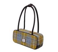 Harris Sac à bandoulière en tweed pour femme fait à la main vintage en laine avec détails en cuir pleine fleur rétro rectangulaire petit sac à main structuré pour l'automne et l'hiver, Tartan jaune
