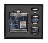 Harris Tweed Flasque 6 oz Set en gris et noir Tartan