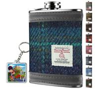 Harris Tweed Flasque enveloppée de 177 ml - Acier inoxydable - Flasque pour liqueur pour homme - Joli cadeau pour whisky, rhum, témoin d'honneur, mariage, camping - (bleu avec carreaux turquoise)
