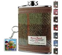 Harris Tweed HF2100 Flasque en acier inoxydable de 177 ml - Tartan MacLeod - Vert foncé et prune à carreaux pour homme - Pour whisky, rhum, mariés, meilleur Usher, mariage, camping