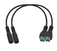 Harrisen Lot de 2 adaptateurs d'alimentation CC femelle 5,5 mm x 2,1 mm, câble d'extension d'alimentation CC de 27 cm, connecteur femelle vers 2 broches pour caméra de vidéosurveillance, barre LED