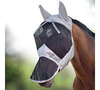 Harrison Howard CareMaster Masque Anti-Mouches à Long Nez avec Oreilles pour Cheval Argenté/Noir rétro Grande Taille