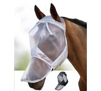Harrison Howard CareMaster Masque Anti-Mouches en Polaire Anti-Mouche pour Cheval sans Oreilles Argenté Taille L